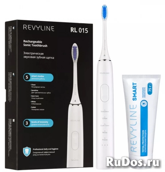 Звуковая зубная щетка Revyline RL015 White и зубная паста Smart фото