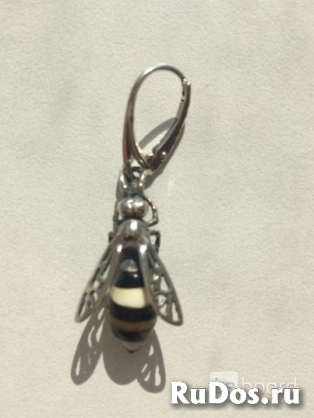 Серьги пчела бижутерия украшение металл под золото камни натураль изображение 3