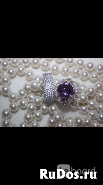 Кольцо новое серебро 19 размер камень аметист фиолетовый сиреневы фотка
