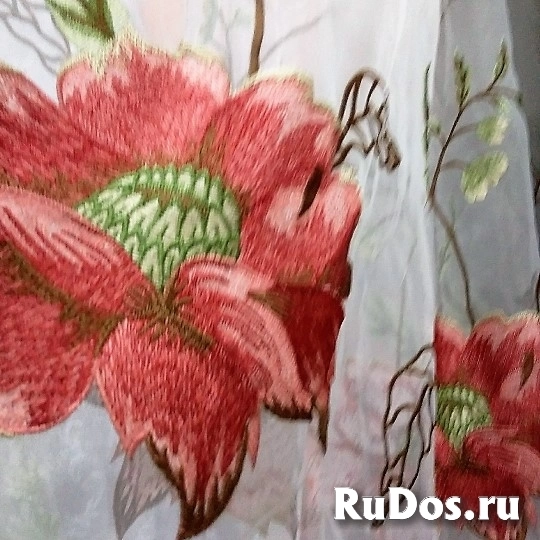 Тюль органза  с вышивкой  красные цветы 400*260см фотка