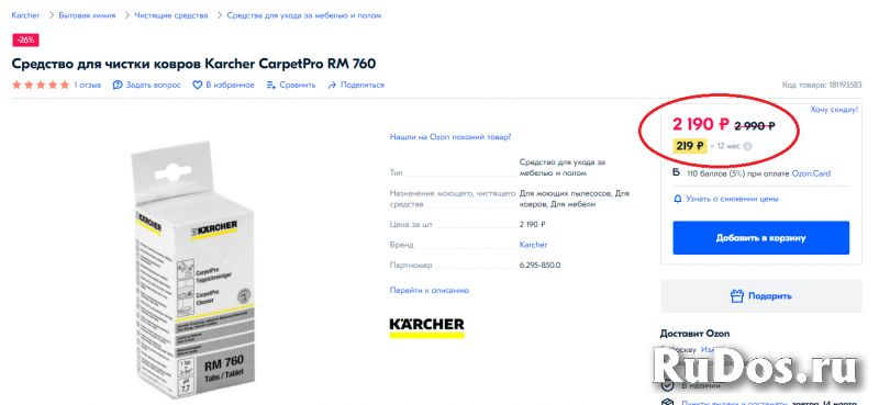 Таблетки RM 760 для пылесоса Karcher поштучно изображение 4