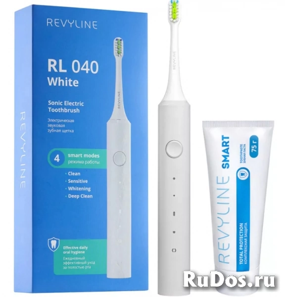 Белая зубная щетка Revyline RL 040 выгодно и зубная паста Smart фото