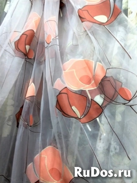 Тюль органза готовая маки персиковые 500*260см изображение 3