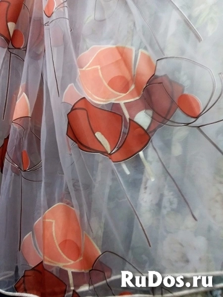 Тюль органза готовая маки персиковые 500*260см фото